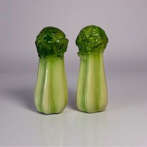 Vintage Celery Salt & Pepper Shakers Ceramic Kitschy Mid Century Made in Japan